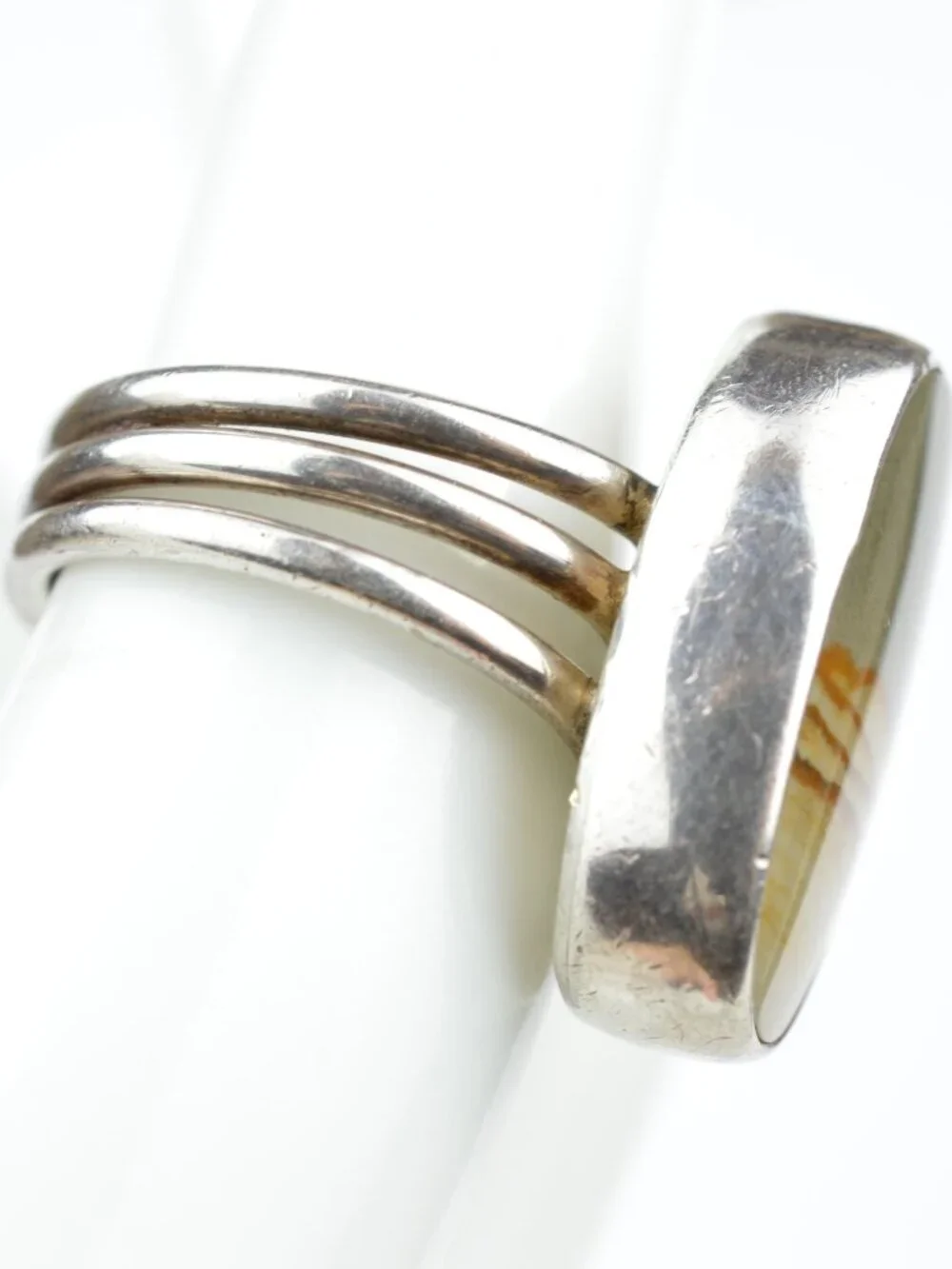 925 Sterling Silver Owyhee Picture Jasper Ring Size 5.75 Triple Wire Band 7.3g